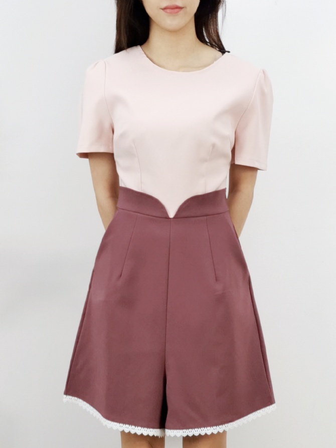 Two Tone V Shape Jumpsuit 16250