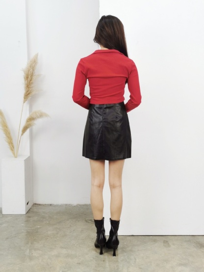 Collar Front Button Long Sleeve Top 24984
