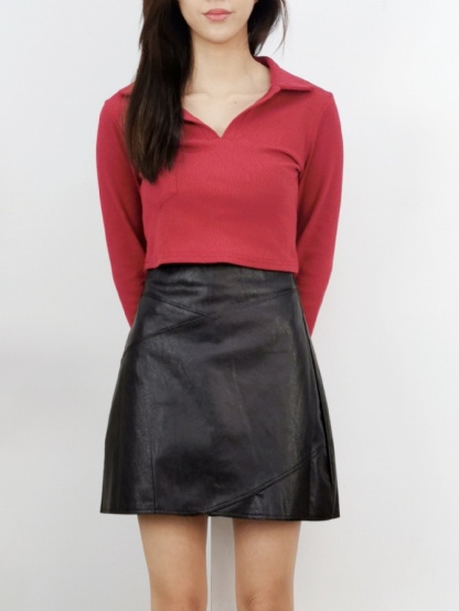 Collar Front Button Long Sleeve Top 24984
