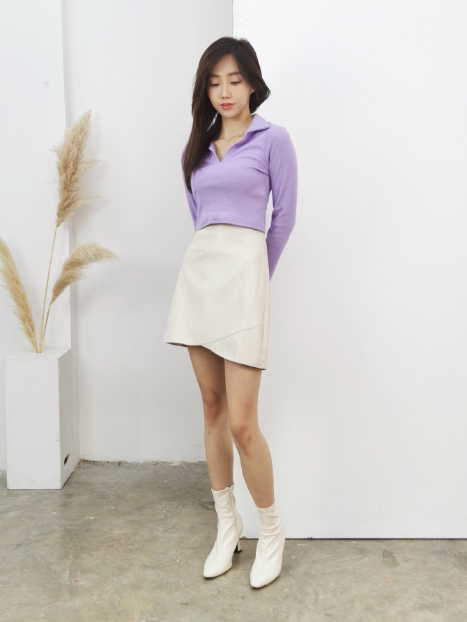 Collar Front Button Long Sleeve Top 24984