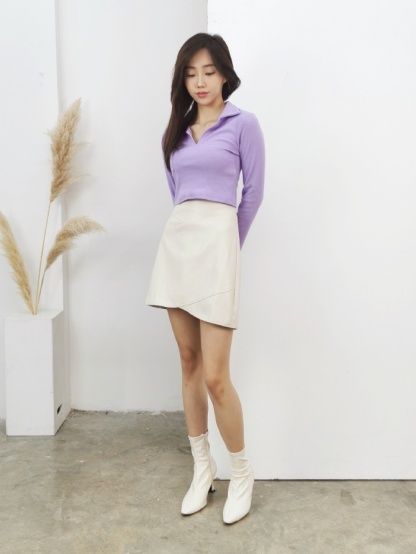 Collar Front Button Long Sleeve Top 24984
