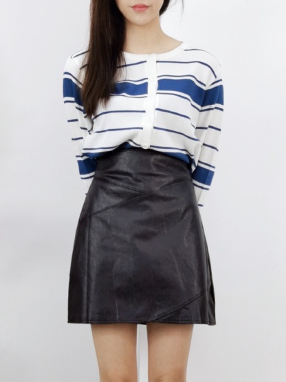 Stripe Front Button Knitted Top 25169