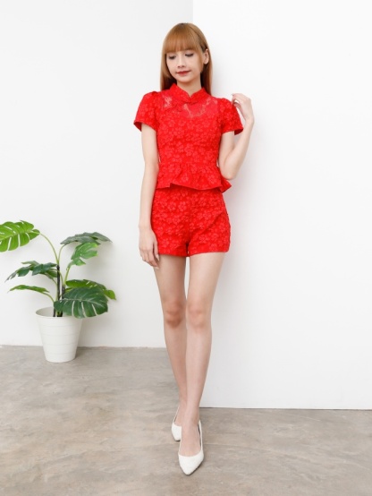 Floral Ruffles Top Short Pants Set 25203