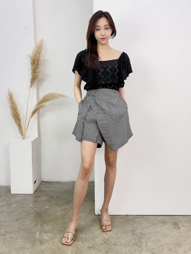 Checker Wrap Skirt Pants 16867