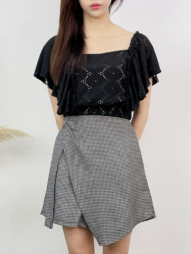 Checker Wrap Skirt Pants 16867