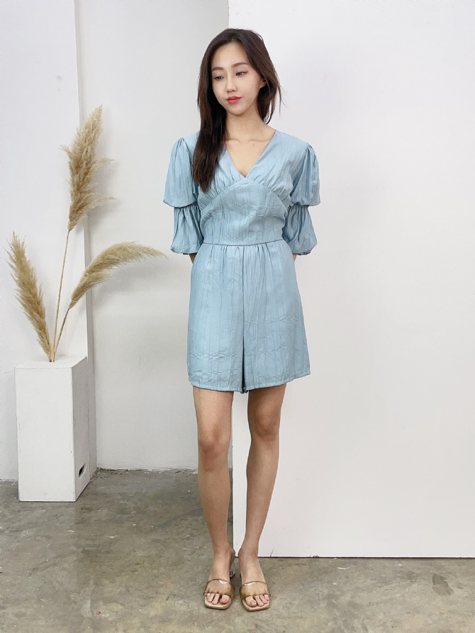 V Neck Puff Sleeve With Pocket Jumpsuit 16471