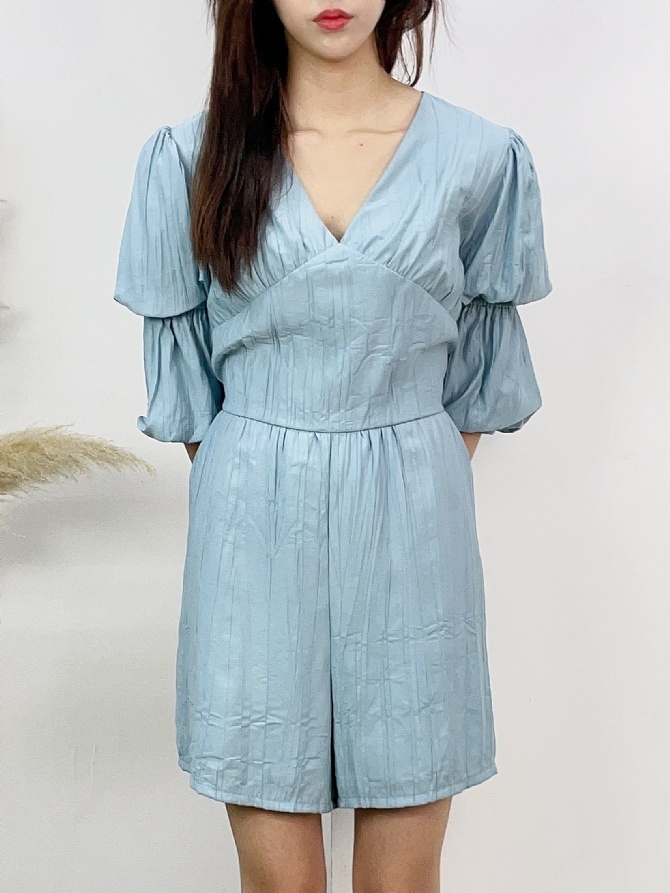 V Neck Puff Sleeve With Pocket Jumpsuit 16471