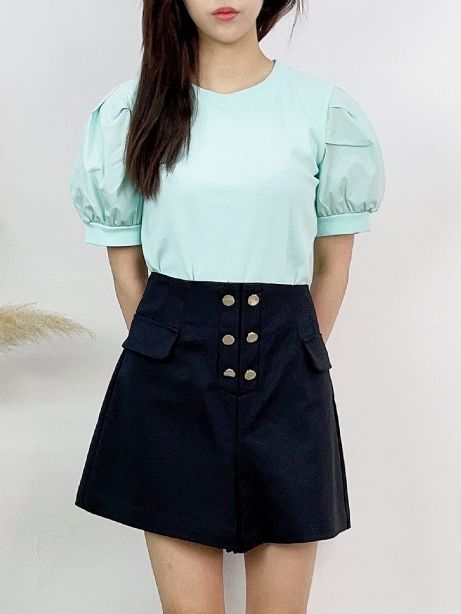 High Waist Front Decorative Button Short Pants 16933
