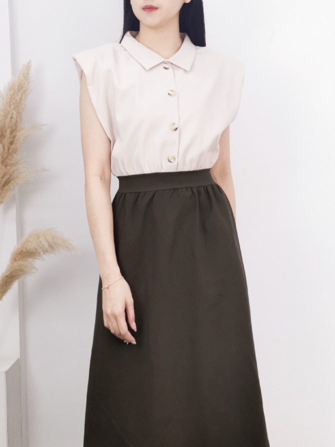 Two Tone Sleeveless Collar Dress 16251