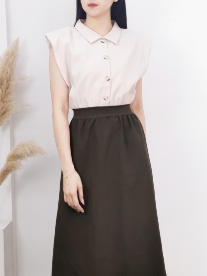 Two Tone Sleeveless Collar Dress 16251