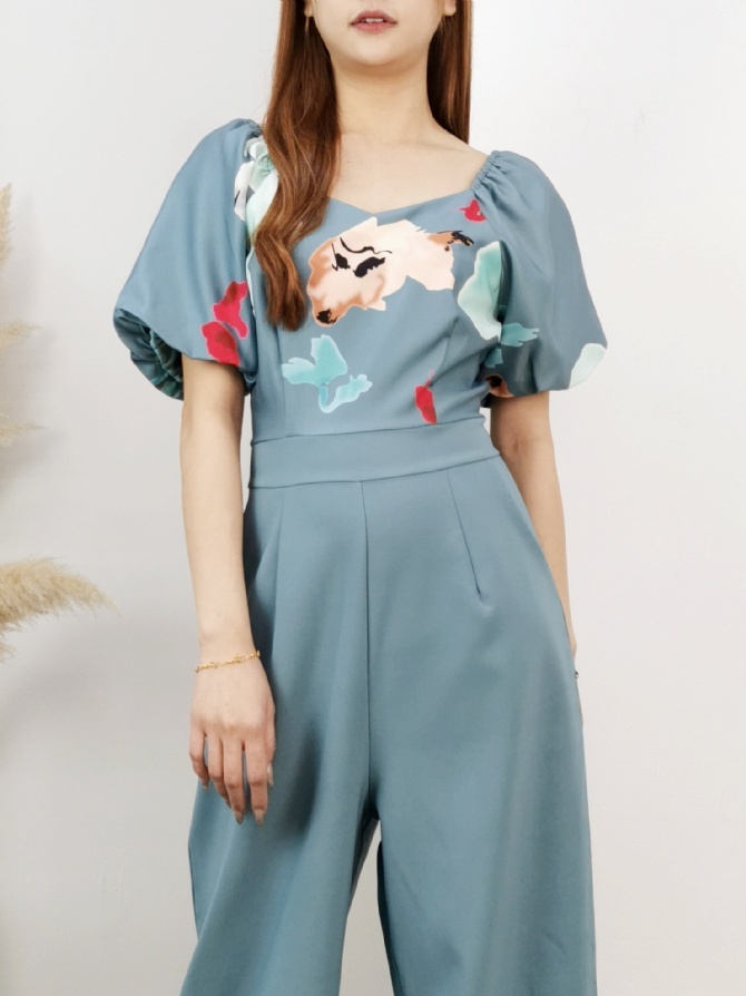 Puff Sleeve Sweetheart Neckline Jumpsuit 16252