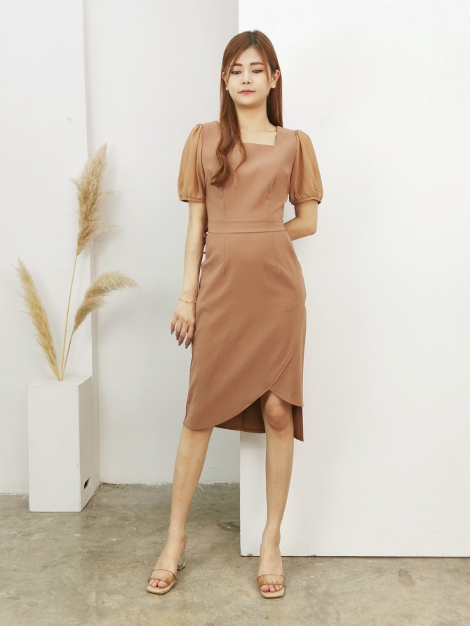 Square Neck Irregular Long Wrap Dress 17333