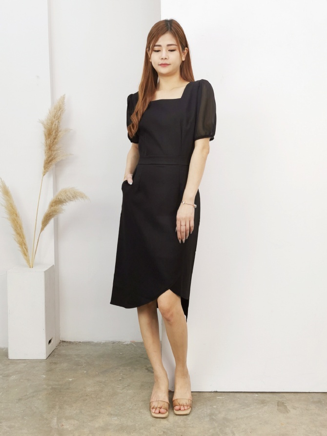 Square Neck Irregular Long Wrap Dress 17333