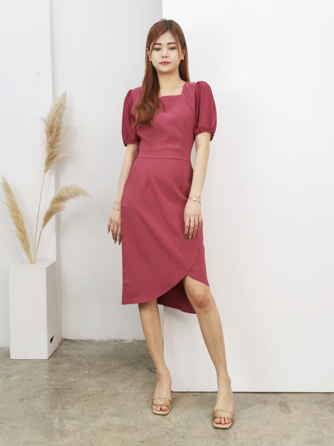 Square Neck Irregular Long Wrap Dress 17333