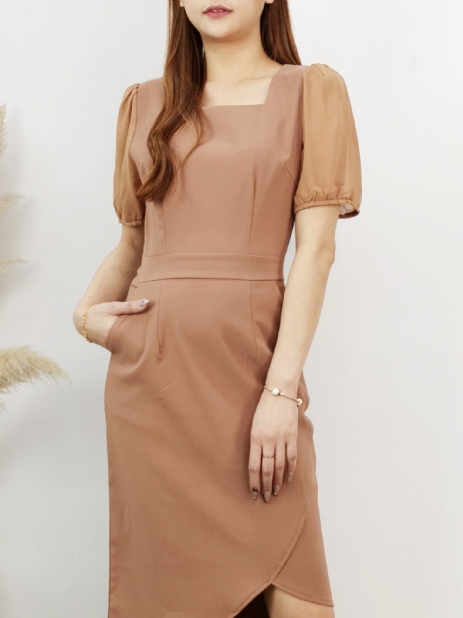 Square Neck Irregular Long Wrap Dress 17333