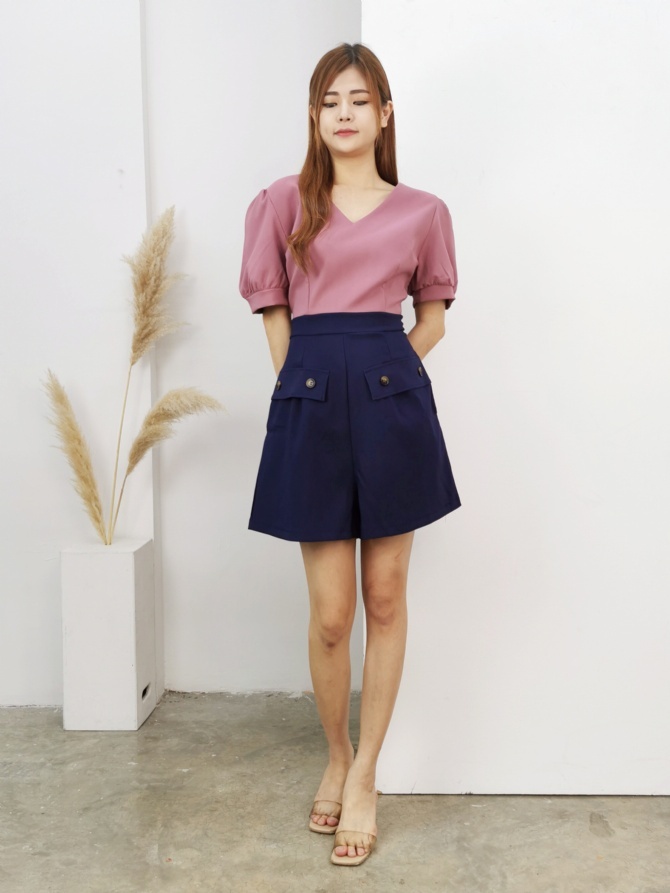 Two Tone V Neck With Fake Pocket Jumpsuit 17334