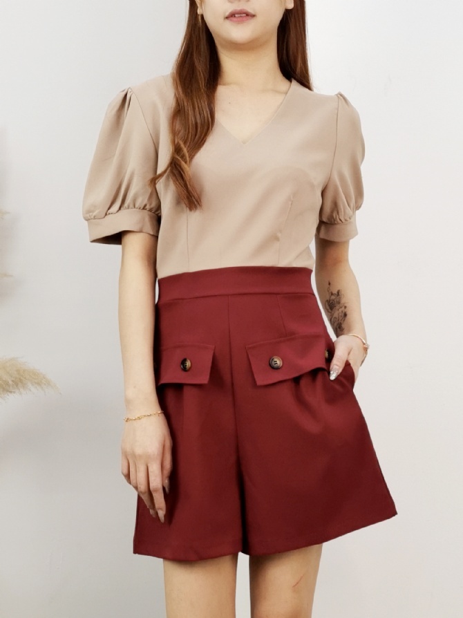 Two Tone V Neck With Fake Pocket Jumpsuit 17334