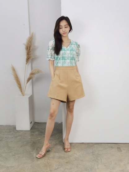 Two Tones Half Lace Short Sleeve Jumpsuit 18256