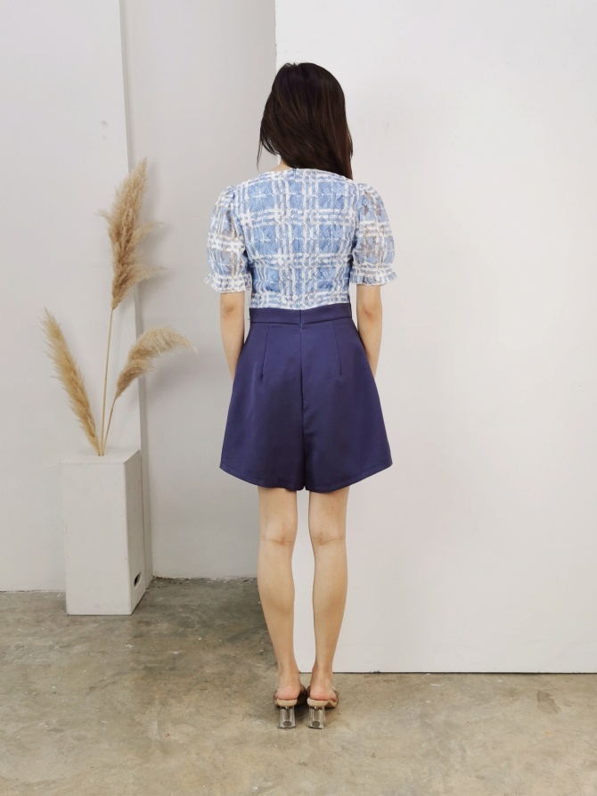 Two Tones Half Lace Short Sleeve Jumpsuit 18256