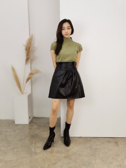 A Line Overlap With Belt Skirt 18164