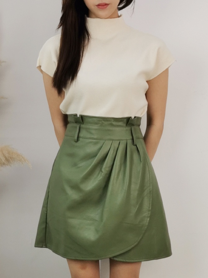 A Line Overlap With Belt Skirt 18164