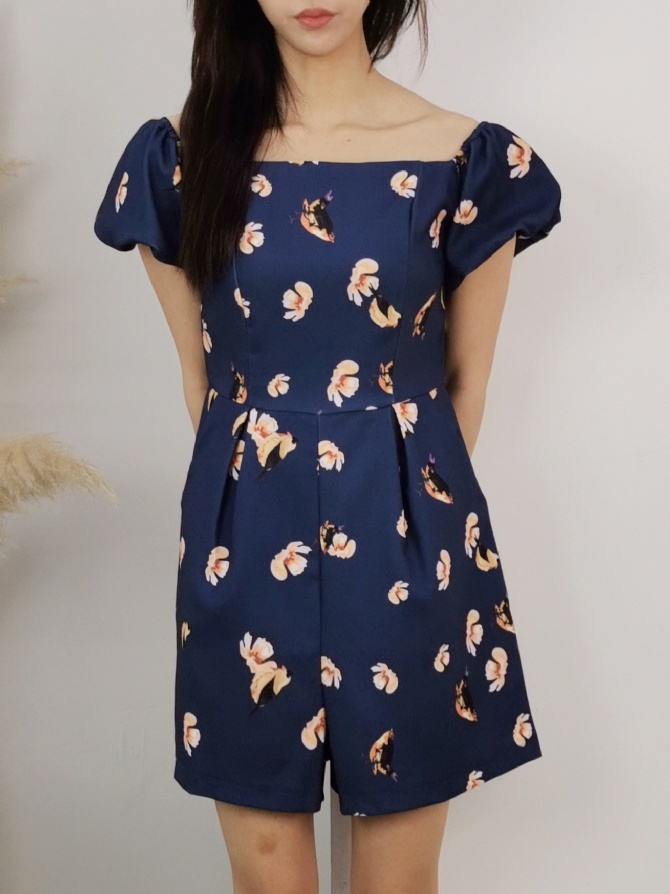 Off Shoulder Puff Sleeve Floral Jumpsuit 22391