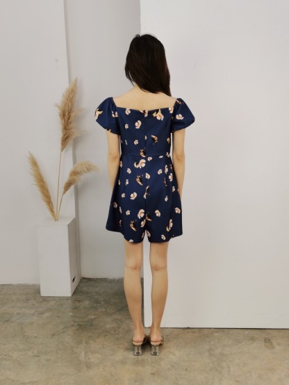 Off Shoulder Puff Sleeve Floral Jumpsuit 22391