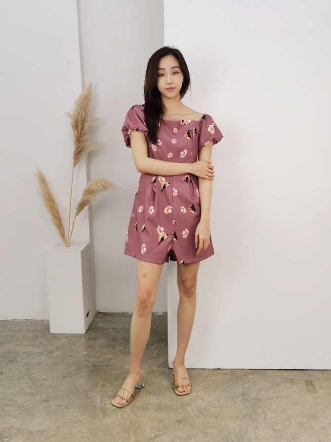 Off Shoulder Puff Sleeve Floral Jumpsuit 22391