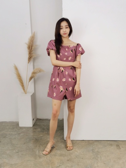 Off Shoulder Puff Sleeve Floral Jumpsuit 22391