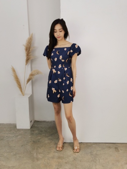 Off Shoulder Puff Sleeve Floral Jumpsuit 22391