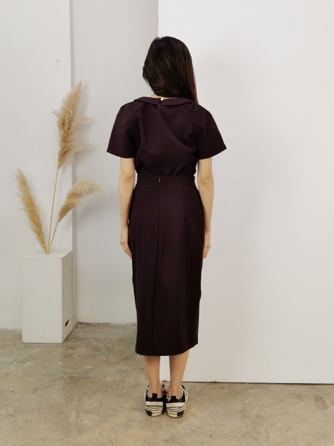 Collar Round Neck Top With Long Skirt Set 22977