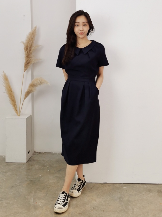 Collar Round Neck Top With Long Skirt Set 22977