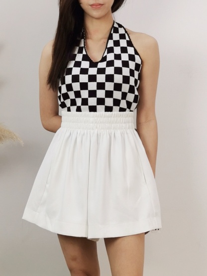 Knitted Checker Halter Tie Up Top 22445