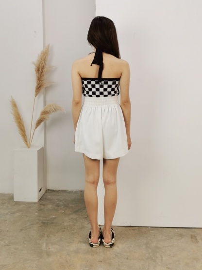 Knitted Checker Halter Tie Up Top 22445