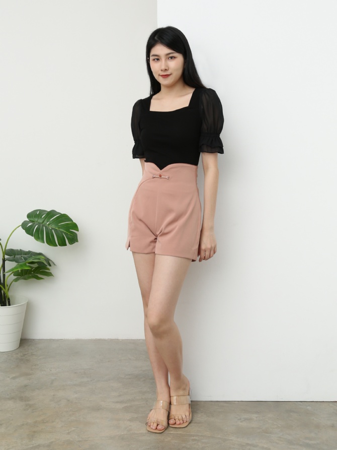High Waist Back Zip Short Pant 25496