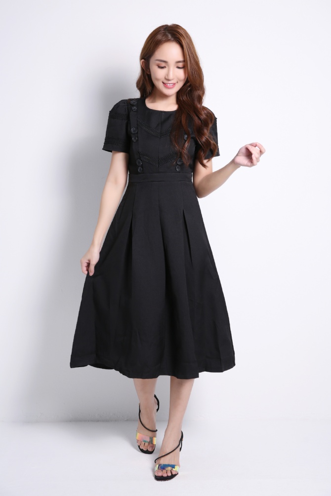 Decorative Button Dress 9153