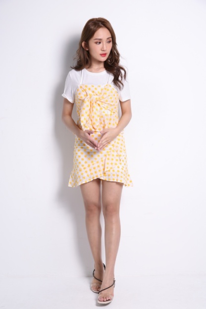 Polka Flower Top With Skirt Set 9835