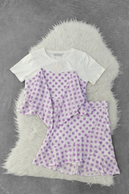 Polka Flower Top With Skirt Set 9835
