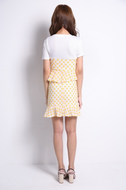 Polka Flower Top With Skirt Set 9835