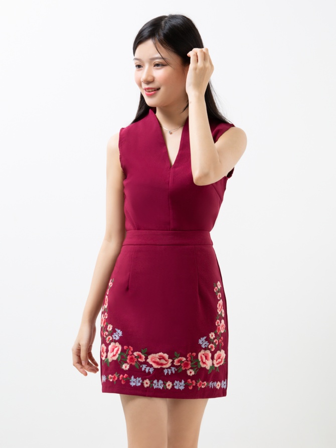 Sleeveless Top With Flower Skirt Set 11097