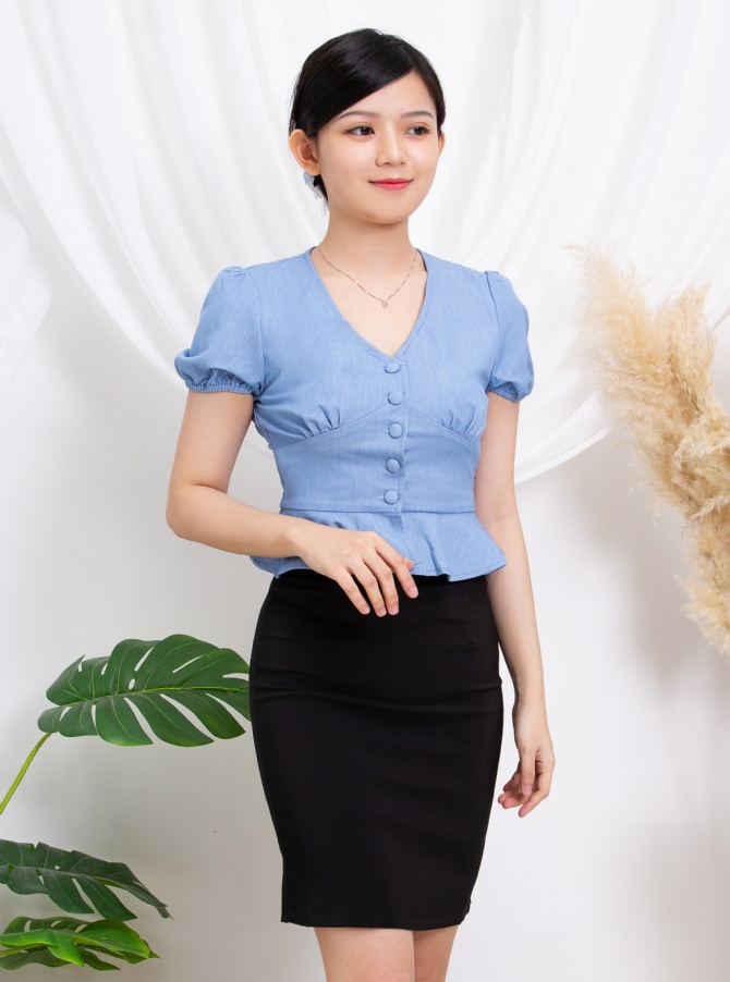 Front Button Denim Top 11336