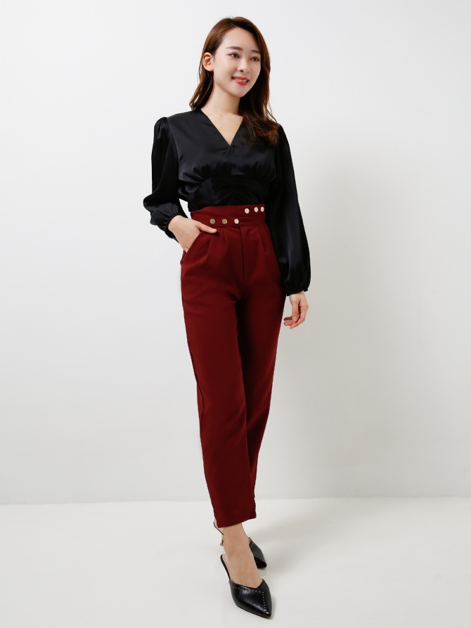 Decorative Button Long Pants 12137