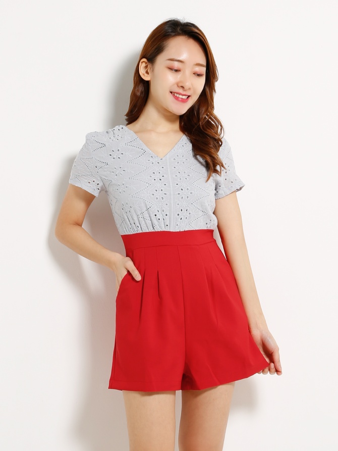 Eyelet Dual Tone Playsuit 13005