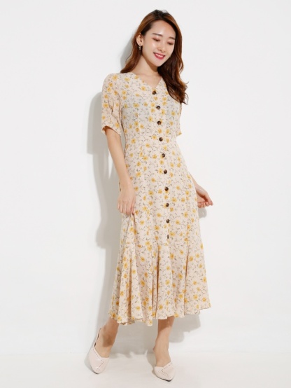 Front Button Floral Dress 12686