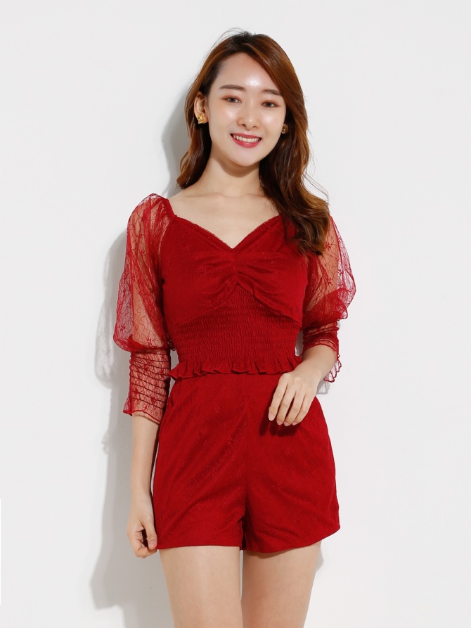 Lace Top With Lace Short Pants Set 12656