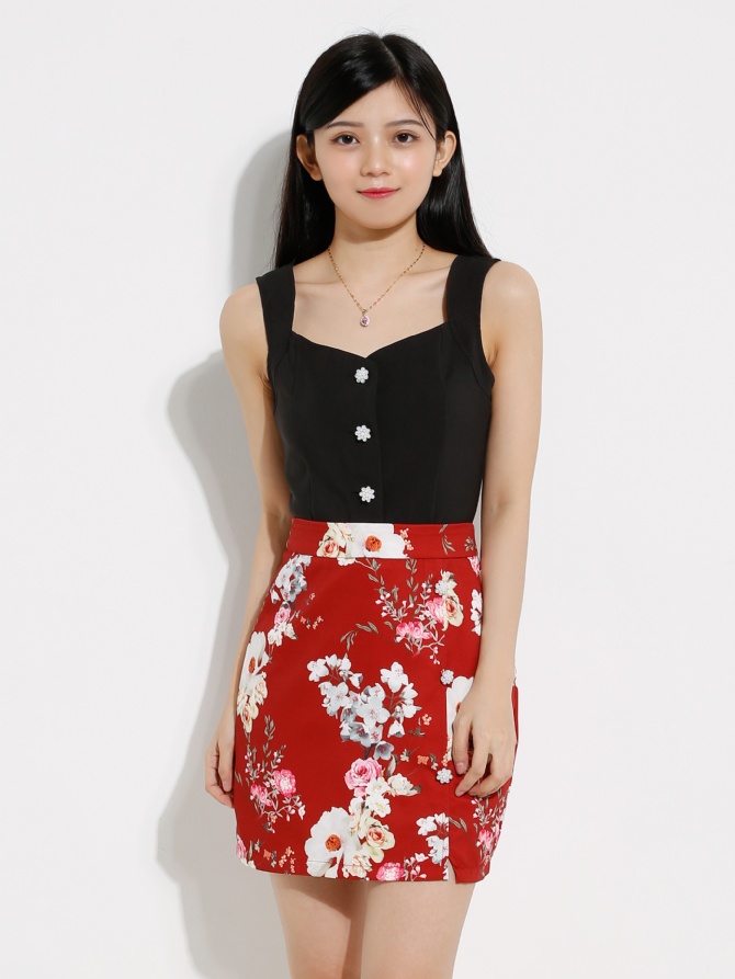 Strap Top With Flower Skirt Set 12811