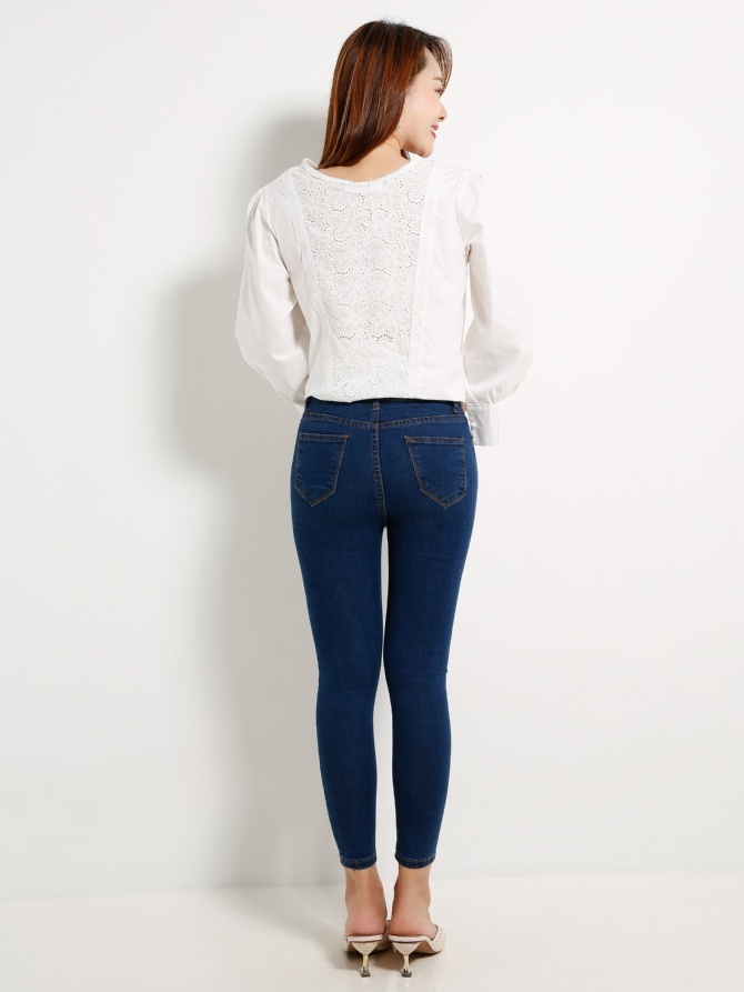 Basic Ripped Denim Skinny Long Pants 12948