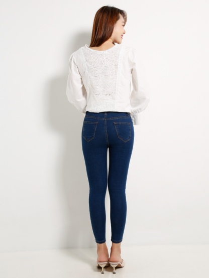Basic Ripped Denim Skinny Long Pants 12948