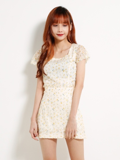 Printed Square Neck Top With Printed Skirt Set 13098