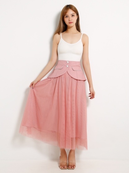 Fake Button Net Skirt 13111